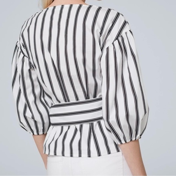 White House Black Market Striped Wrap Shirt Black & White SZ S NWT Retail $100 - Picture 7 of 7